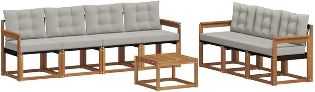 vidaXL Outdoor-Sofagarnitur 8-teilig aus Akazienholz mit Textilene und Kissen in Beige und Grau - Bild 1