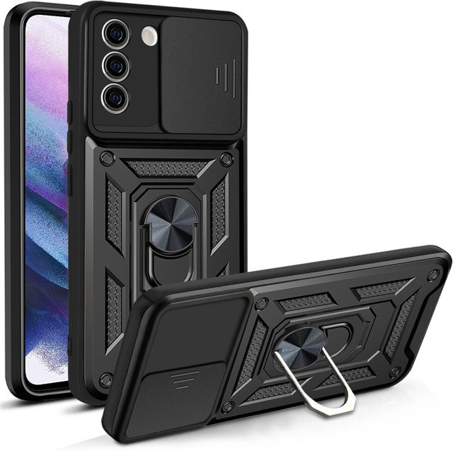 Stoßfeste Cover Armor Schutzhülle für Samsung Galaxy S21 mit magnetischem Ringständer in Schwarz oder Silber - Bild 1