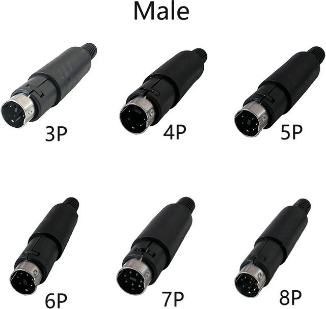 JCD Mini DIN Stecker und Buchse Set für Chassis-Montage, 3-8 Pin, Schwarz - Bild 1