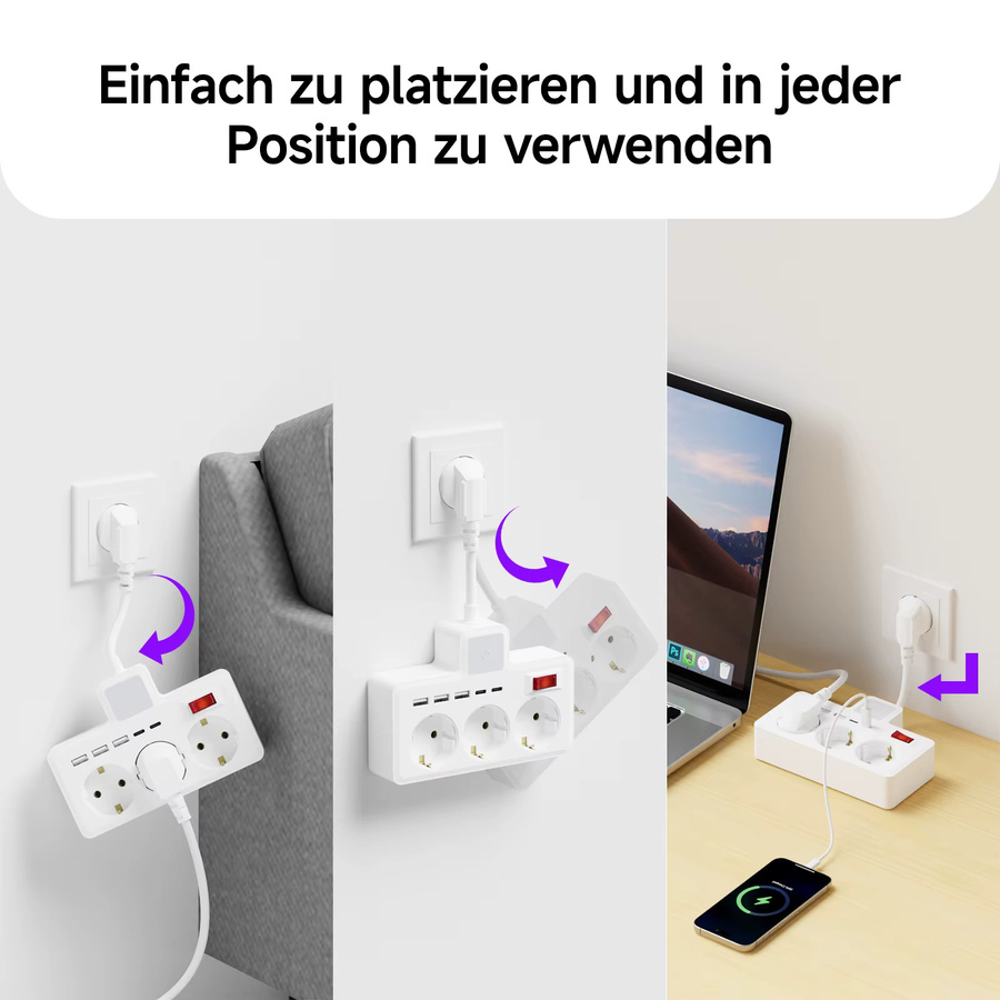 8-in-1 EU-Stromversorgungsplatine mit anpassbarem 3-Farben-Nachtlicht in Schwarz oder Weiß - Bild 4