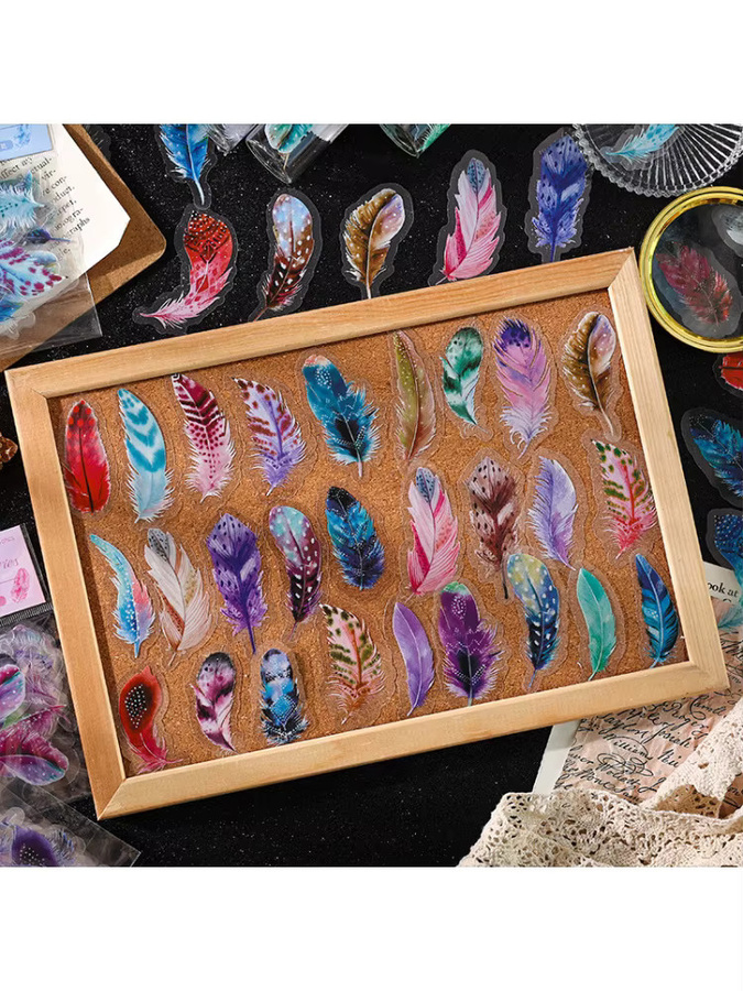 20 Stück luxuriöse Federimitat Aufkleber in transparent und schillernd für Scrapbooking und DIY-Projekte - Bild 5