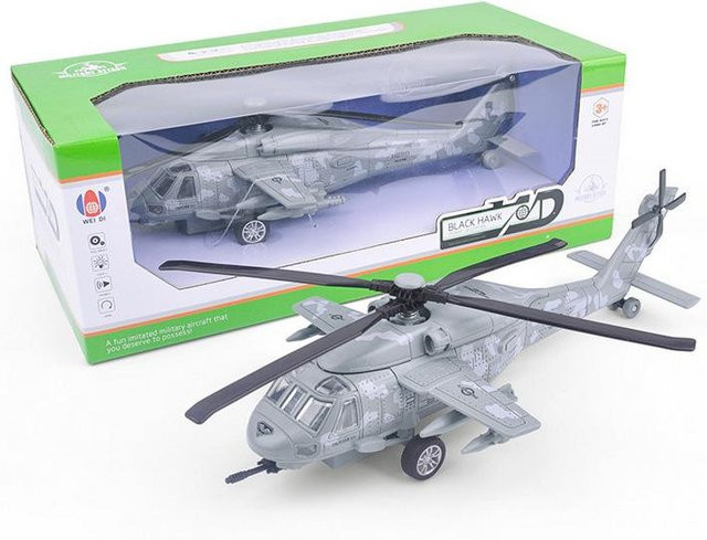 Linyi toy car Black Hawk bewaffneter Hubschrauber, Modell, Metall, Licht und Sound, ab 14 Jahren - Bild 1