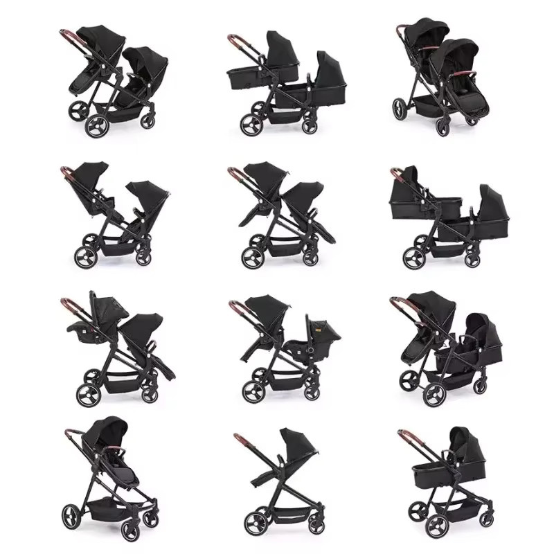 Multifunktionaler faltbarer Zwillingskinderwagen als konvertierbarer Leichtgewicht-Babywagen in Schwarz und Multicolour - Bild 4