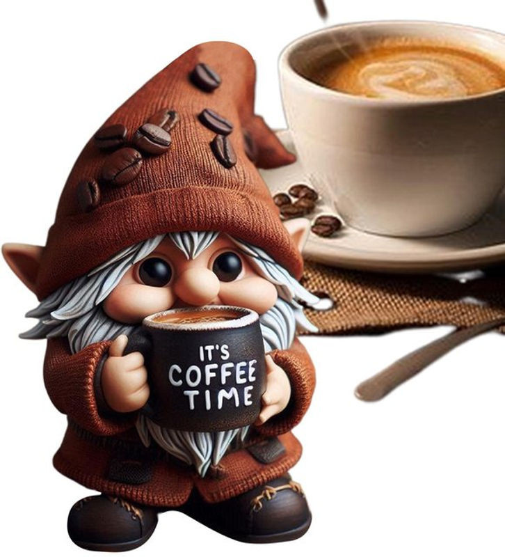 Handgefertigte Zwergen-Figuren aus Kunstharz mit Kaffeethema in Mehrfarbig zur Dekoration für dein Esszimmer oder deine Küchentheke - Bild 1