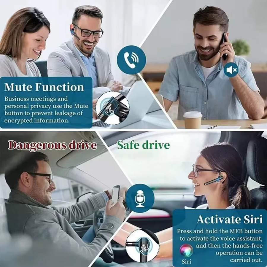 occkic Bluetooth 5.3 Headset mit Geräuschunterdrückung und Digitalanzeige in Schwarz für LKW-Fahrer und Business sowie Sport - Bild 6