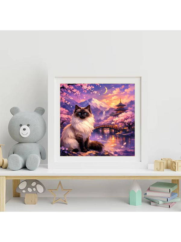 EverShine Diamantmalerei Set mit Berglandschaft, Kirschblüten und Katze als Mosaik-Stickerei mit Full Round Steinen - Bild 4