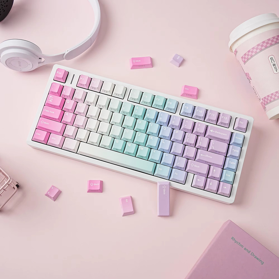 Jaycomia PBT Tastenkappen mit Farbverlauf und Kirsch-Design für MX-Switches, Multicolour, Gaming-Tastatur-Keycaps - Bild 2