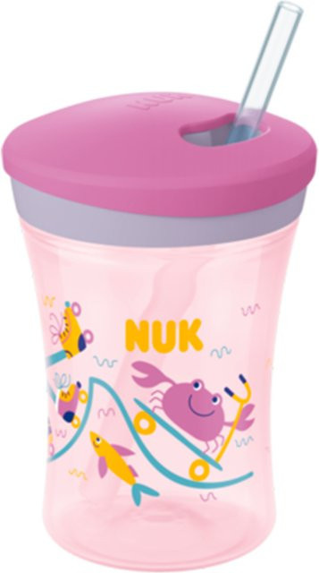 NUK Action Cup mit Strohhalm aus Silikon und Polypropylen, auslaufsicher, Lila/Grün - Bild 1