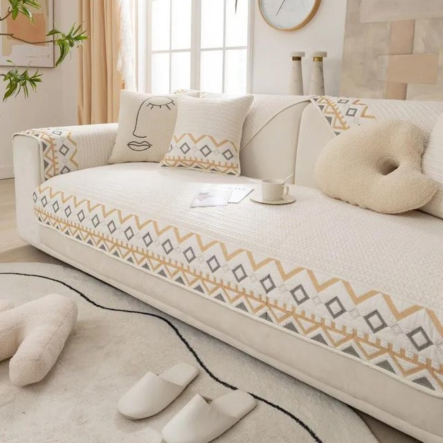 Rutschfester Sofabezug im nordischen Stil aus Baumwolle, Beige, 70 x 70 cm - Bild 1