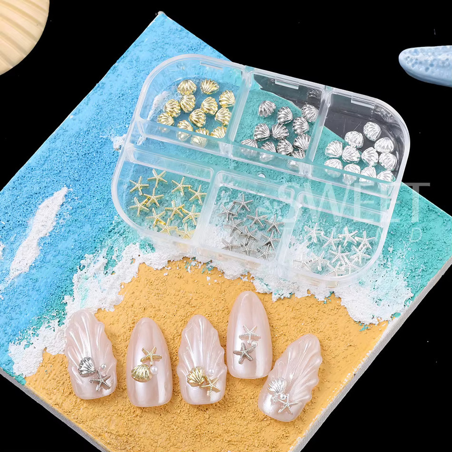 SWEET TREND Nagelkunst-Charms, 6er-Set, Seestern und Muschel, Gold-Silber - Bild 3