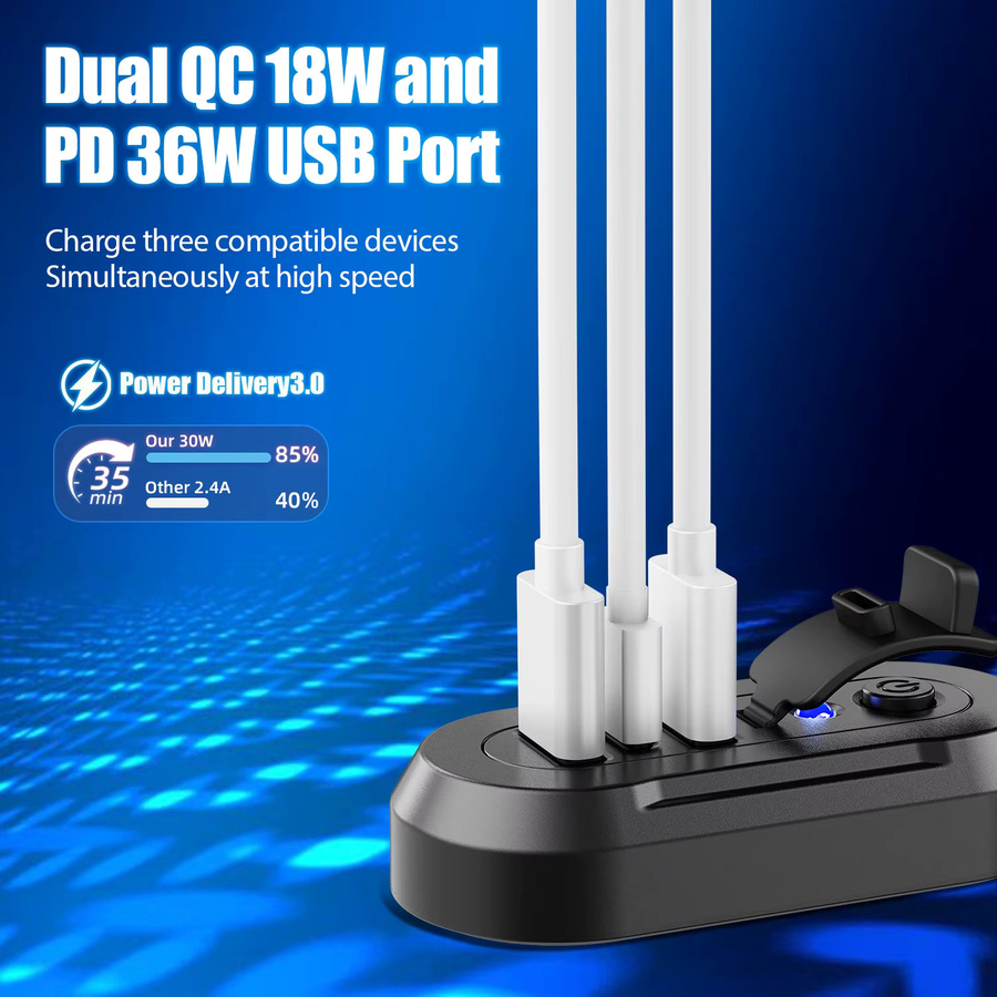kebidumei 3-Ports USB-Ladegerät mit QC3.0 und PD3.0 Schnellladefunktion für Auto, Motorrad und Boot, Schwarz - Bild 5