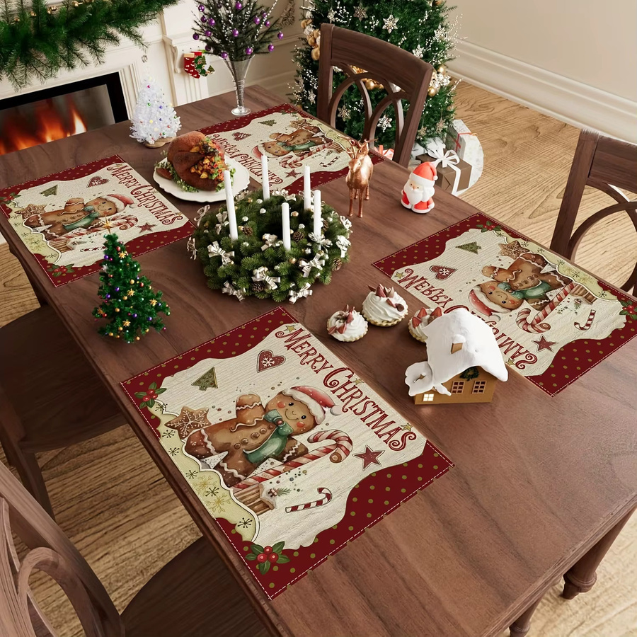 VIKAMA 4-teiliges Weihnachts-Tischset mit Lebkuchenmann Motiv in Multicolor - Bild 2
