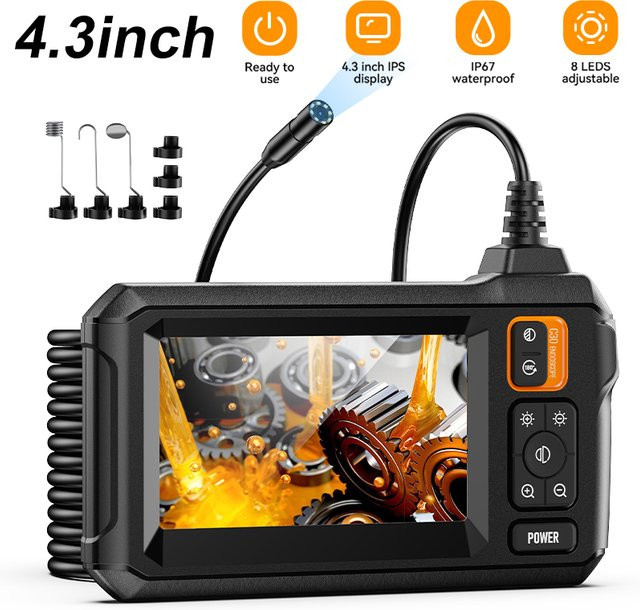 INSKAM Industrielle Endoskopkamera mit 4,3 Zoll IPS-Bildschirm, 8 mm HD1080P Kamera, IP67 wasserdicht und 8 LED-Lichtern, Borescope in Schwarz - Bild 1