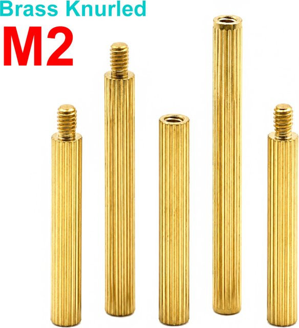 Zimir M2 Messing Rändel-Spurverbinder mit Gewinde (männlich/weiblich/weiblich), Abstandshalter und Stützpfosten für CCTV-Kameras, Farbe: Gold/Messing - Bild 1