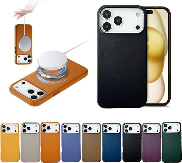 MagSafe Lederhülle für Apple iPhone 17 Pro Max, 16, 15 und 14 Pro Max in Blau, stoßfeste magnetische Schutzhülle mit Unterstützung für kabelloses Laden - Bild 1