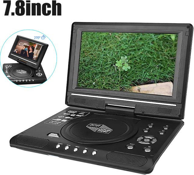 Luxuglow Tragbarer 7,8 Zoll DVD CD EVD Player mit LCD-Bildschirm und Fernbedienung, Schwarz, 270 Grad drehbar - Bild 1