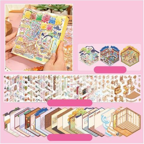 Wonder Hobby Mini-Buch-Set 3D Szenenaufkleber Miniaturhausszene Bunt - Bild 1