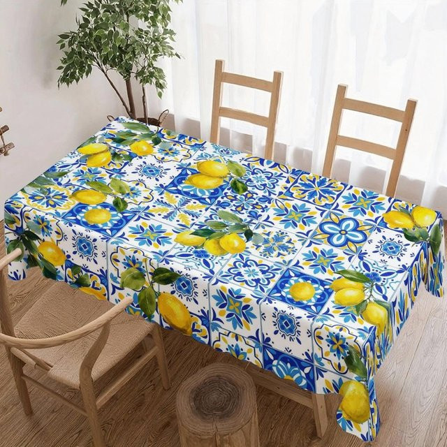Wasserdichte Rechteck-Tischdecke mit Zitronen- und Blumenmuster von JINGYUE Pet, Mehrfarbig, B: 140 cm, L: 240 cm - Bild 1