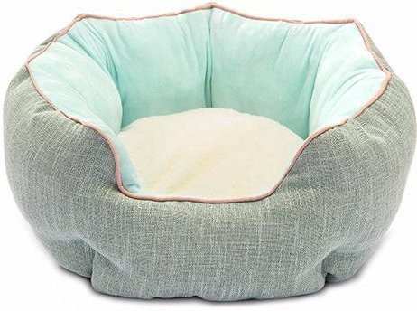 Haustierbett mit Punkt-Design in Blau, weiches Winterbett für Hunde und Katzen mit herausnehmbarer Matte, achteckige Form, B/T/H: 50 x 50 x 25 cm - Bild 1