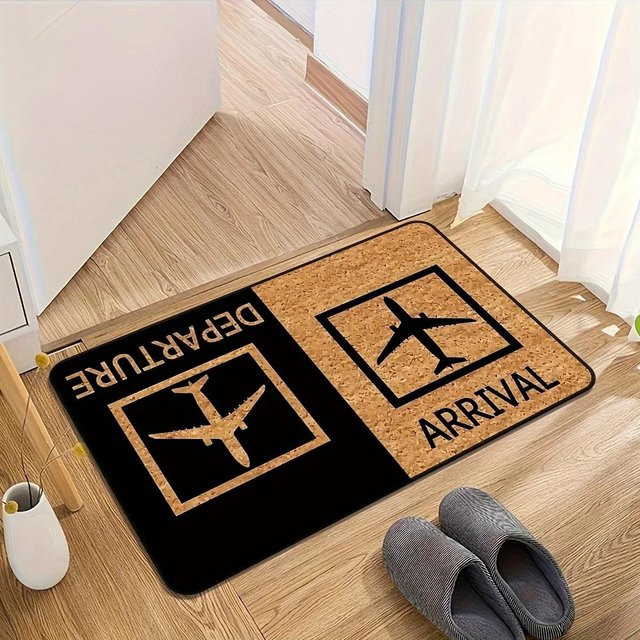 Rutschfeste Fußmatte mit Flugzeugankünften und -abflügen von Lodestar in Schwarz und Beige, B/T: 60 x 40 cm - Bild 1