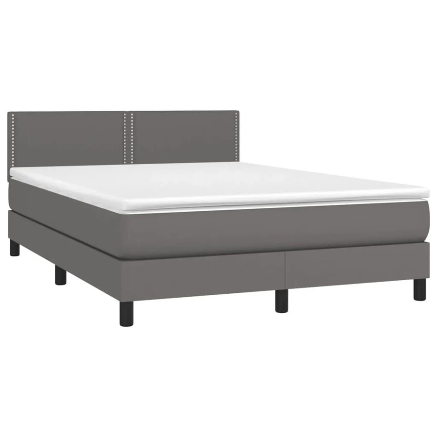 vidaXL Boxspringbett Hybrid mit Matratze und LED-Beleuchtung in Grau aus Kunstleder B/T/H: 140 x 200 x 144 cm - Bild 2