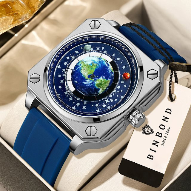 BINBOND Armbanduhr Quarz, Silikon, Blau, Silber, Herren - Bild 1