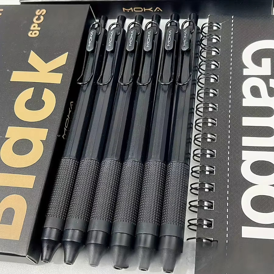 6er-Pack Gelstifte mit feiner Spitze 0,5 mm, schwarze Tinte, verschmierfrei und ideal für Journaling und Notizen - Bild 2