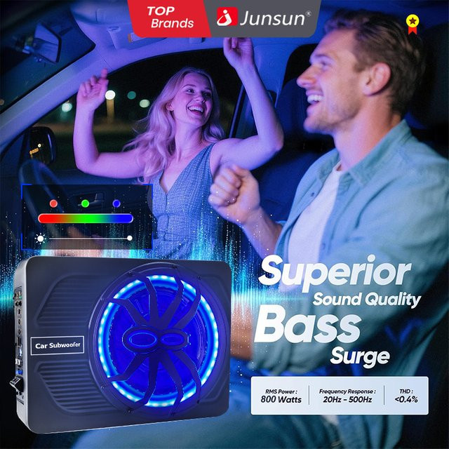 Junsun 10-Zoll-Auto-Subwoofer-Verstärker mit Stereo-Surround-Sound und LED-Umgebungslicht in Schwarz - Bild 1