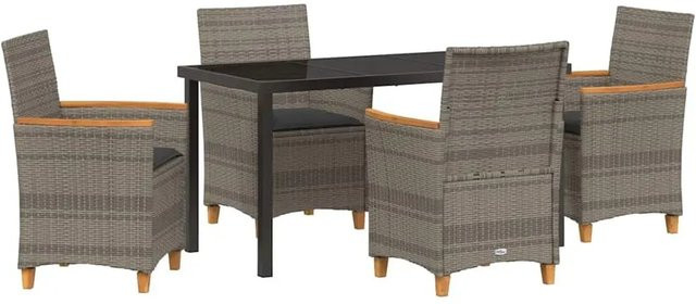 vidaXL Garten Essgruppe 5-teilig aus Poly-Rattan und Stahl in Grau - Bild 1