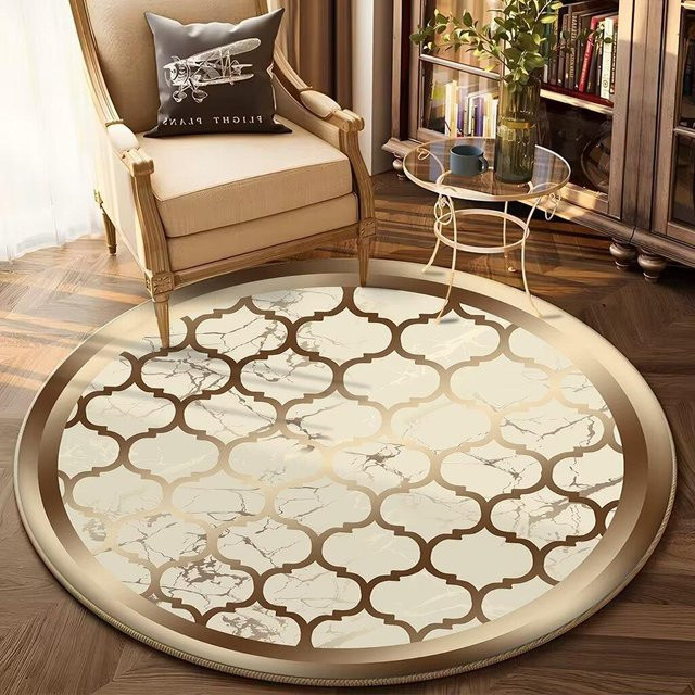 Runder Teppich JGJG in Gold, modern und geometrisch, rutschfest und waschbar, Durchmesser: 100 cm - Bild 1