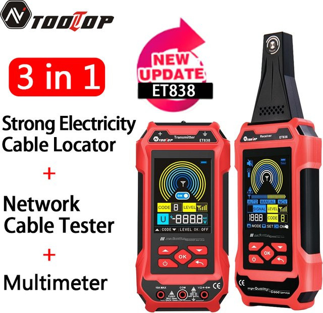 TOOLTOP 400 V unterirdischer Kabel-Wandverkabelungs-Locator mit 3,2 Zoll Display, Digitalmultimeter und LAN-Tester zur Kurzschlussortung in Rot - Bild 1