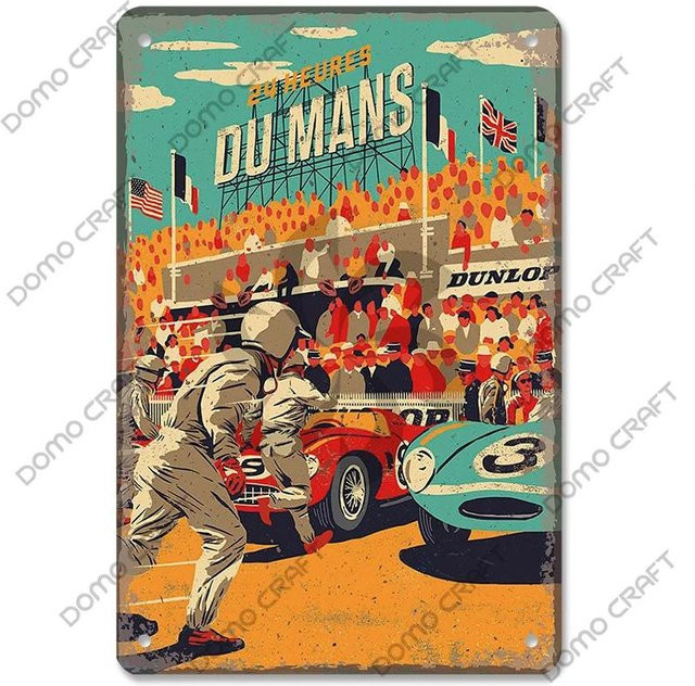Metallblechschild Rennauto-Plakette im Vintage-Stil von CIFbuy, Wandkunst für Garage und Rennclub, Farbe: Navy Blau, B x H: 30 x 20 cm - Bild 1