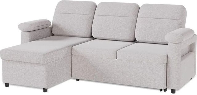 HOMAVO Modernes Ecksofa in L-Form mit Schlaffunktion und Stauraum, Grau, Stoffbezug, mit Massivholzrahmen und Federkern - Bild 1