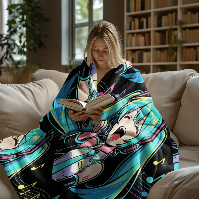 Hatsune Miku Rock Star Flanell-Überwurfdecke, weiche Fleece-Sommerdecke in Multicolour, B/B/H: 100 x 70 x 1 cm - Bild 6