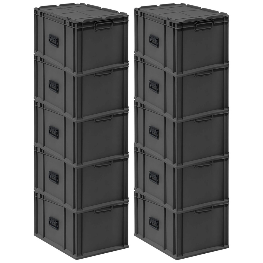 PROREGAL Eurobox Nextgen Portable Transportbehälter Set, 10 Stück, Schwarz, H x B x T: 33,5 x 40 x 60 cm, 65 Liter pro Box - Bild 2