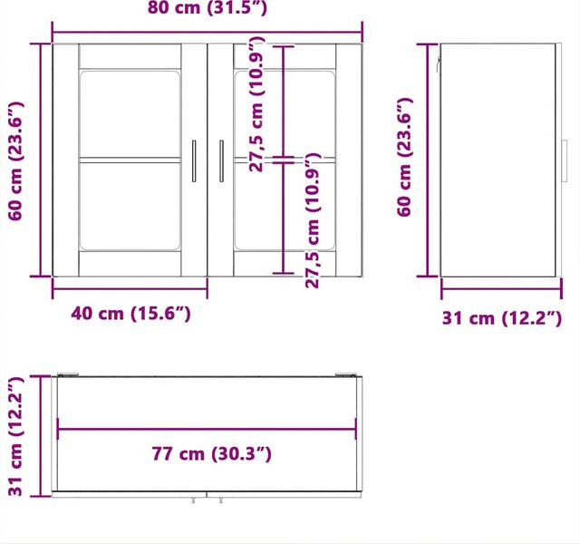 vidaXL Küchen-Hängeschrank Porto mit Glastüren in Braun Eichen-Optik, B/T/H: 60,0 x 31,0 x 80,0 cm - Bild 3