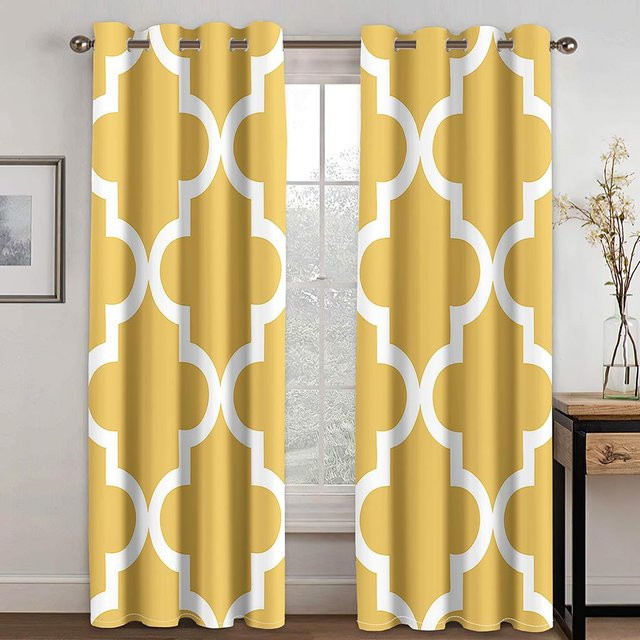 Luxuriöse Vorhänge mit abstraktem geometrischem Linienmuster in Schwarz und Gold, semi-transparent, 2er-Set mit Ösen, Breite: 65 cm, Höhe: 60 cm - Bild 1
