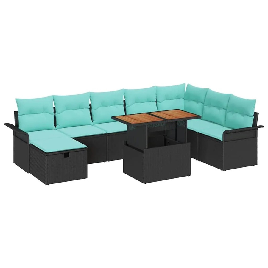 vidaXL Garten-Sofa-Set aus Poly-Rattan in Schwarz mit Polsterung und Tisch für Terrasse und Garten - Bild 2