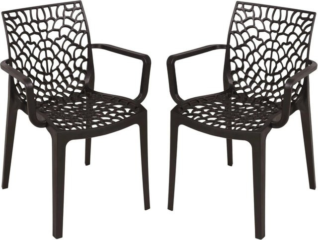 Garden Pleasure Stapelstuhl CALVERA aus Kunststoff mit Armlehnen, 2er Set, Schwarz - Bild 1