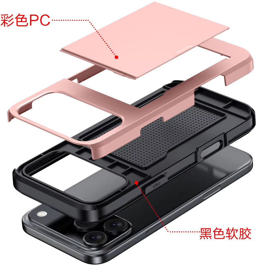 Robuste Handyhülle mit Kartenhalter und Brieftaschenfunktion für Apple iPhone 17 16 Plus 15 Pro Max 14 13 12 11 in Silber und Pink - Bild 2