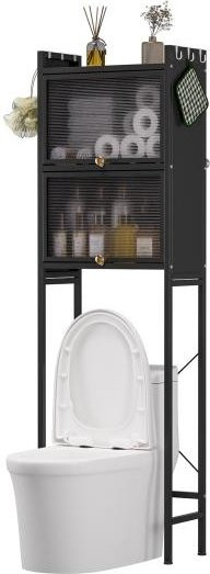 Platzsparender 3-stufiger Aufsatzschrank für das Badezimmer von Longarner Trading in Schwarz, freistehend mit Türen aus Metall und Kunststoff, modern und wasserdicht - Bild 1