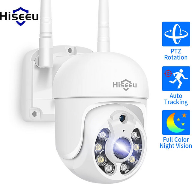 Hiseeu 5MP Outdoor WiFi PTZ IP Kamera mit 1536P Auflösung, 5X Digital Zoom und Audio, Weiß - Bild 1