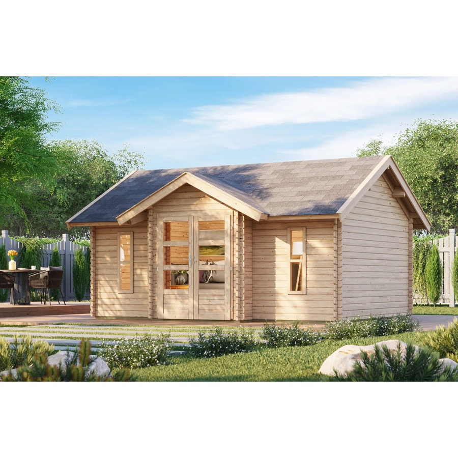 Karibu Gartenhaus Finnmark aus Fichte in Natur mit Satteldach und Blockbohlen, B/T/H: 401 x 293 x 203,33 cm - Bild 2