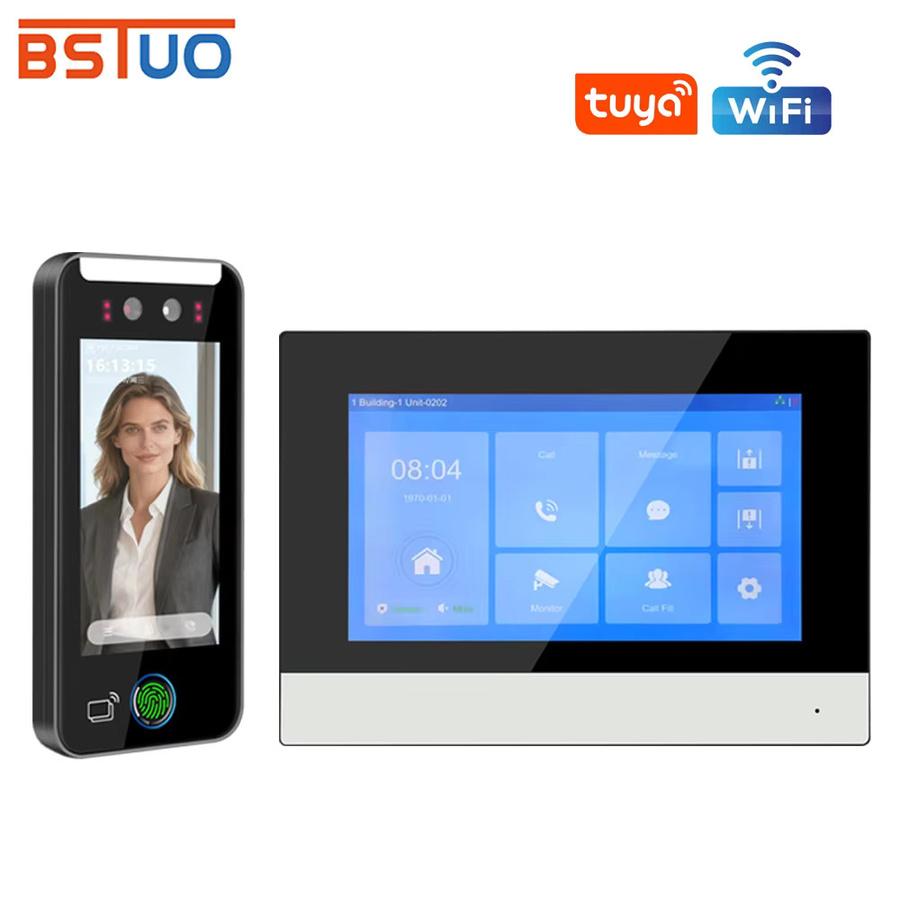 Asia-Teco Visuelle Gegensprechanlage mit Gesichtserkennung und Tuya WiFi, biometrische Fingerabdruck- und Palmvenen-Zugangskontrolle, 7-Zoll-HD-Kamera, Schwarz - Bild 7