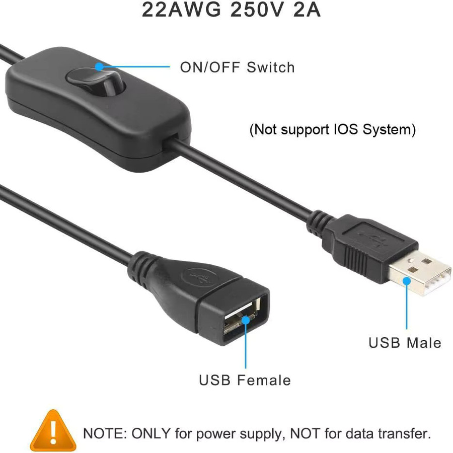 MJJC USB-Verlängerungskabel mit Ein- und Ausschalter, Länge: 28 cm, USB-A auf USB-A - Bild 2