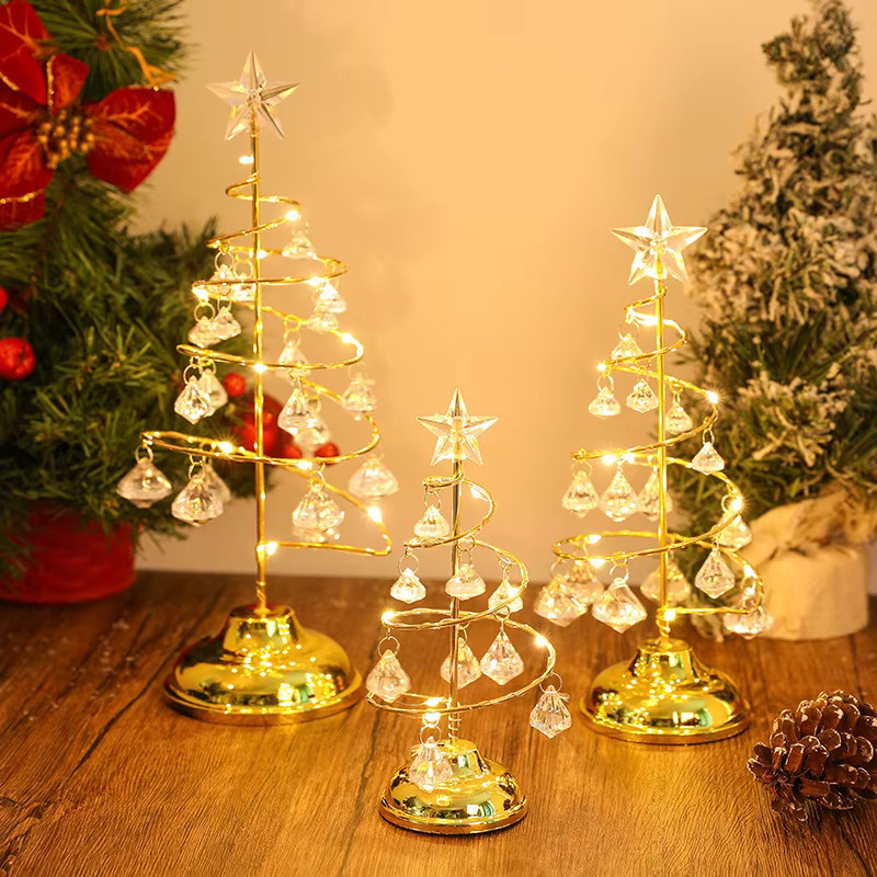 Alloet Kristall-Weihnachtsbaumlampe als dekorative Tischlampe in Gold, batteriebetrieben - Bild 2