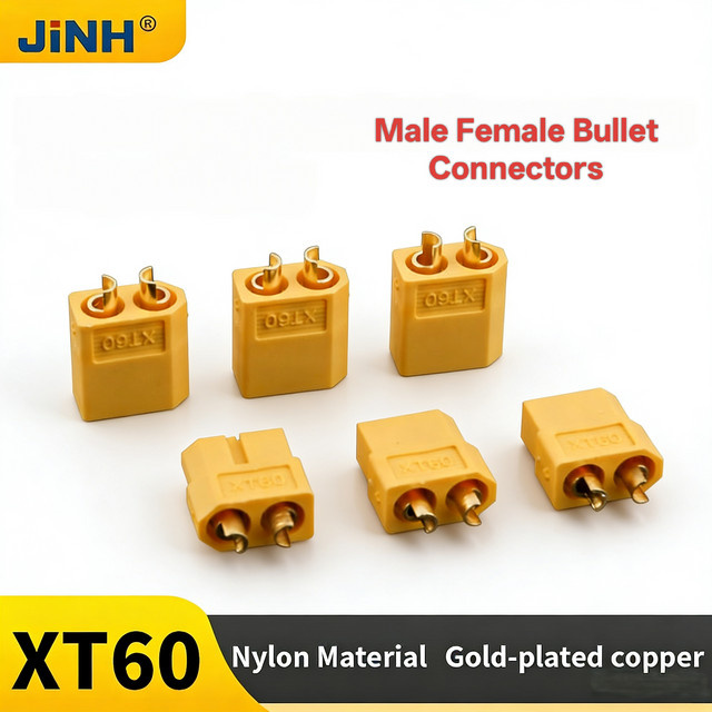 20 Stück JINH XT60 Stecker Set mit männlichen und weiblichen Rundsteckern in Gelb für RC Lipo Batterien und elektrische Anwendungen - Bild 1