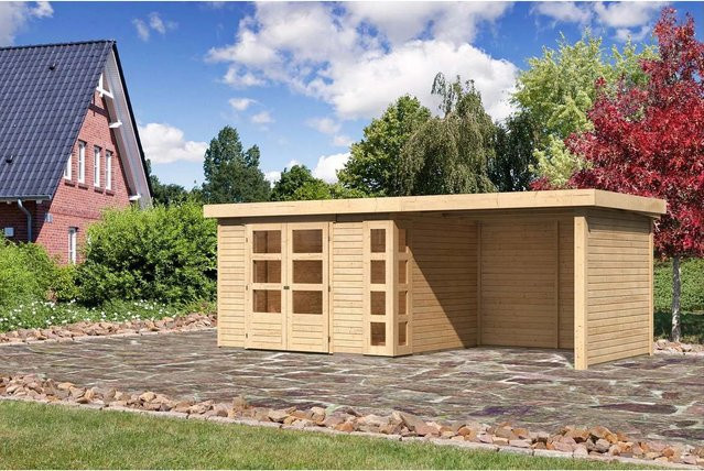 Karibu Holz-Gartenhaus Sölve Natur Flachdach Unbehandelt B/T/H: 298 x 242 x 210 cm - Bild 1