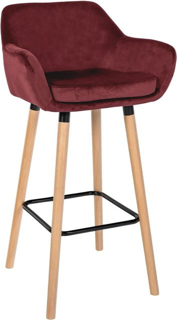 DELUKE Barhocker MIRID Samt Rot mit Lehne, moderner Barstuhl aus Samt und Buchenholz, B/T/H: 55 x 46 x 99 cm - Bild 1