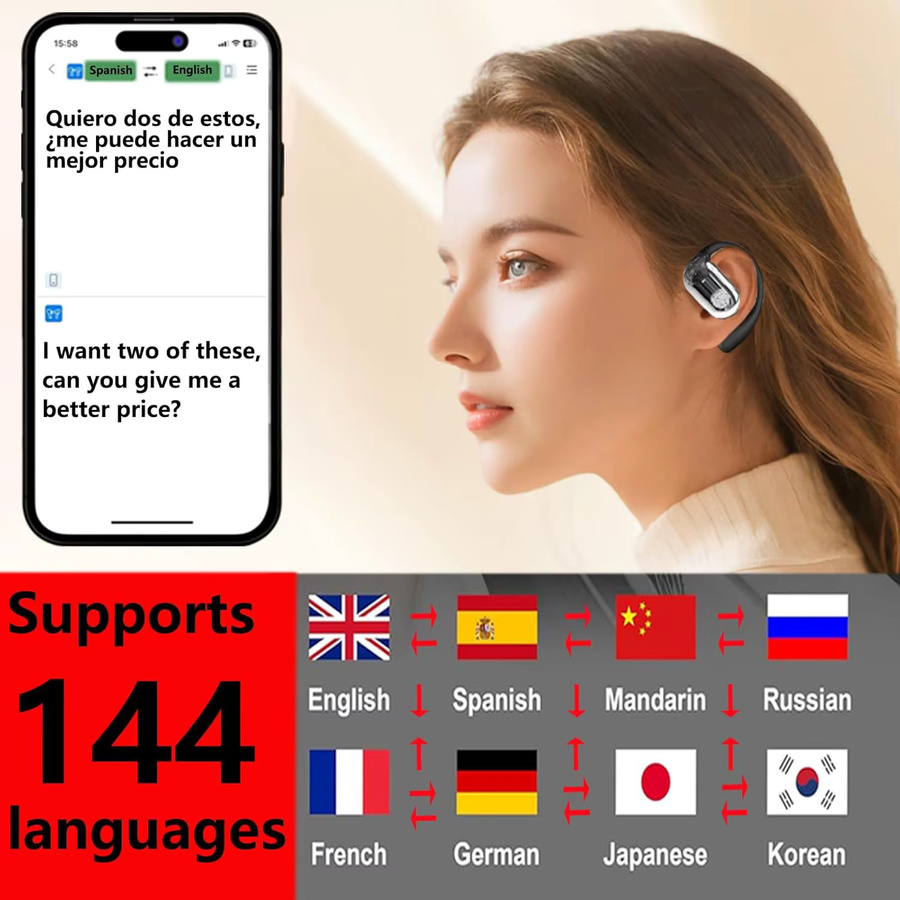 UYUXIO OWS Kabellose In-Ear Kopfhörer mit Echtzeit-AI-Sprachübersetzung für 144 Sprachen in Schwarz - Bild 2